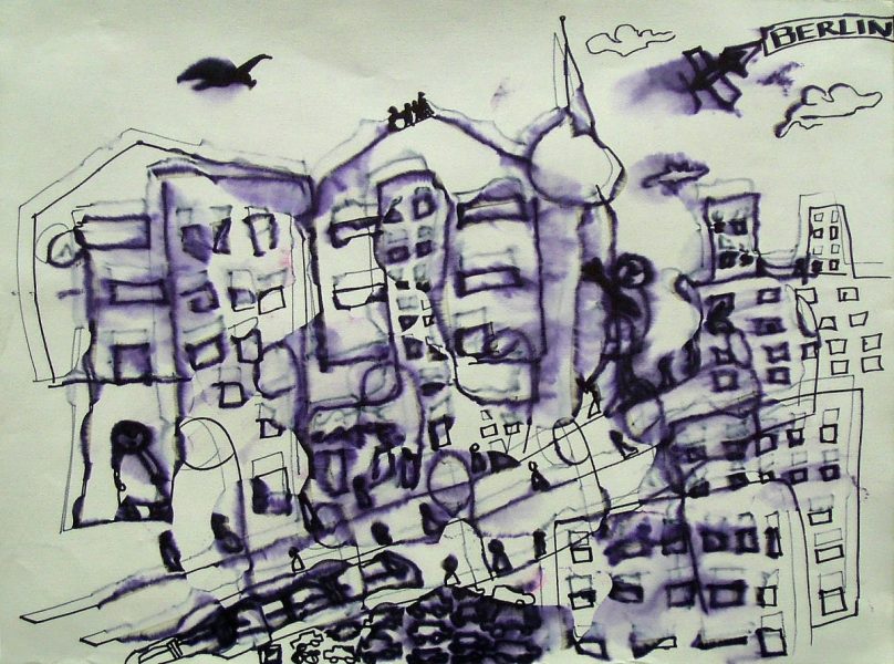 GS, On Berlin roofs, 2007, alcohol on ink on paper, 70x50 cm ca.