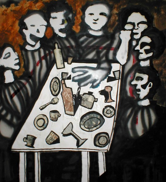 GS, Chi si mette intorno a un tavolo, 2005, mixed media on canvas, 150x150 cm ca.