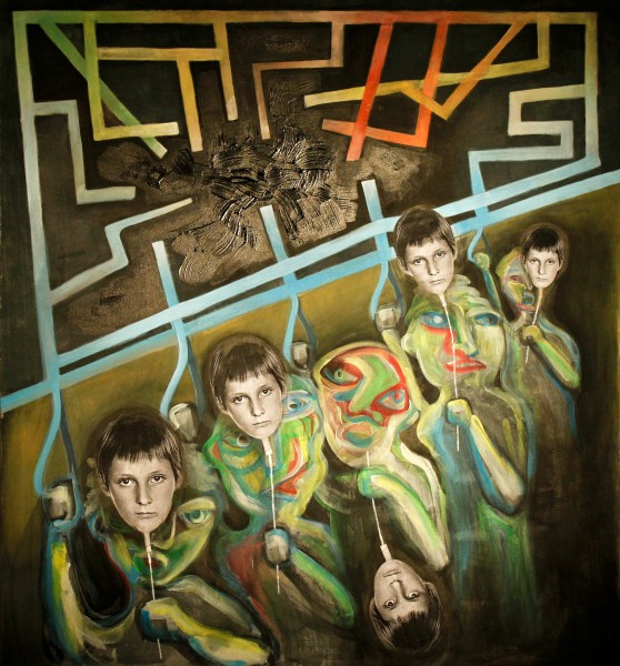 GS, Daily Alienated Life, 2011, mixed media on canvas, 90x90 cm 