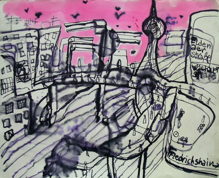 GS, Warschauerstr. Berlin, alcohol on ink on paper, 70x50 cm ca.