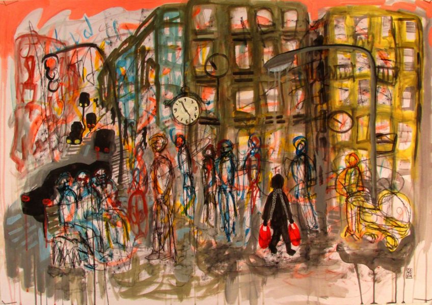 GS, Karl Marx Strasse Neukölln, 2014, acryl and choak on paper, 70 x 50 cm