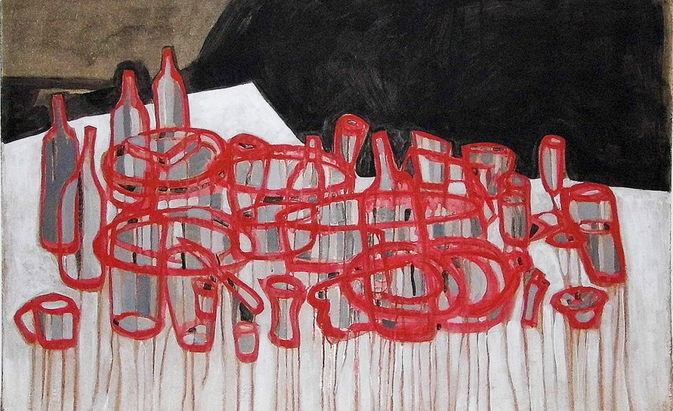 GS, Still life with red gray white and black, 2012, acryl on carton, 120x80 cm