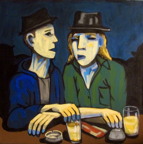 GS, Two friends talking at Sandman, 2015, acryl on canvas, 60x60cm